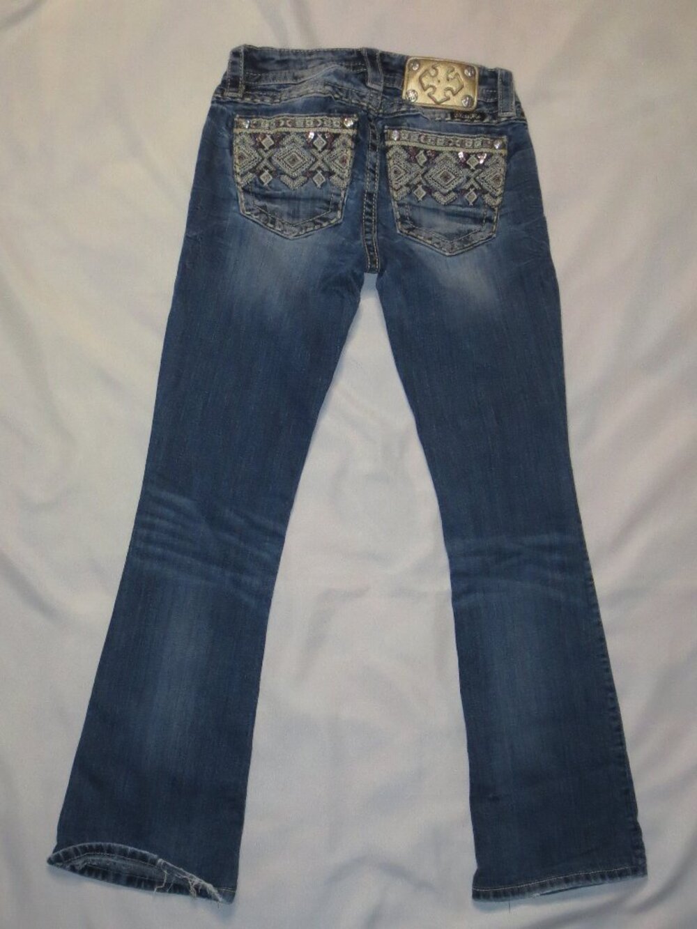 MISS ME womens JEANS blue MID-RISE denim BOOTCUT embroidered pockets SIZE 25 - Picture 10 of 13